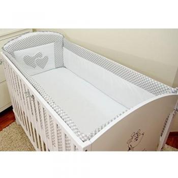 Lujo Todos los redondo Nursury Bumper/420 cm largo/acolchado 4 cara/para cuna, color rosa Grey/White Hearts