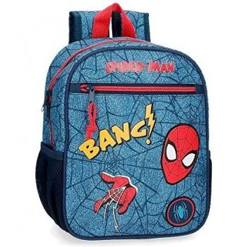 Mochila infantil Spiderman Denim 28cm con bolsillo frontal azul