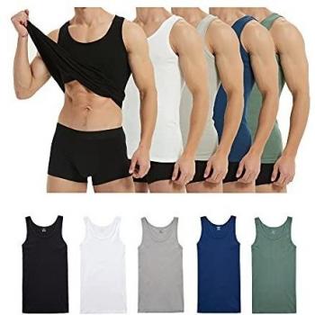 Farchat Hombres Camiseta Tirantes Hombre 5 Piezas De Algodón Cómodo Múltiples Colores Y Tamaños Negro Blanco Azul Marino Gris Oliva 5XL