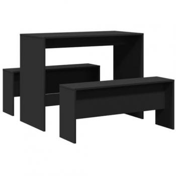 vidaXL 3 Piece Dining Table and Bench Set Black Engineered Wood