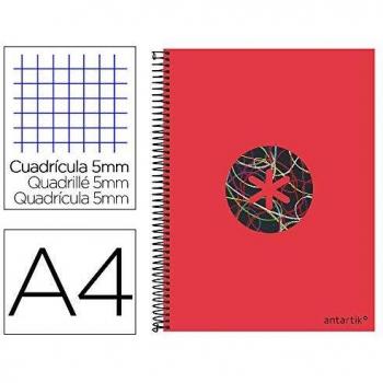 Cuaderno espiral liderpapel a4 micro antartik tapa forrada120h 100 gr cuadro 5 banda 4 taladros trending rojo 2020