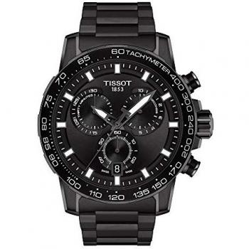 Tissot T-Sport Supersports 45.5mm Mens Watch - Chronograph, Black Dial, Stainless Steel Case, Quartz Movement, Water Resistant up to 100m, Tachymeter Scale, Date Function