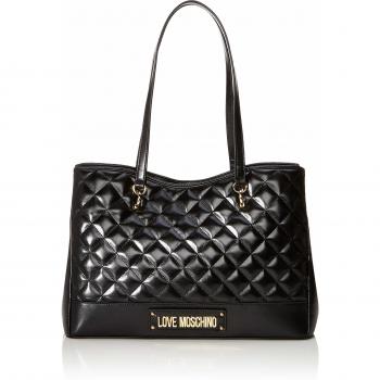 Love Moschino Borsa Quilted Nappa PU, Bolso Tipo Tote para Mujer, Negro