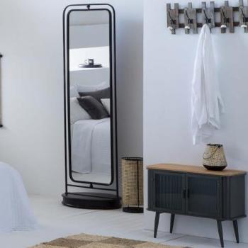 Mueble Bajo Industrial de Metal y Madera Negro 70x32x54,5h cm con 2 Puertas