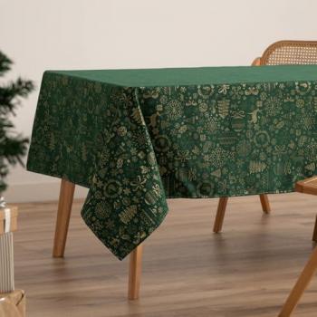 Mantel Navidad Algodón Jacquard Verde 140x350 cm con Hilo Dorado