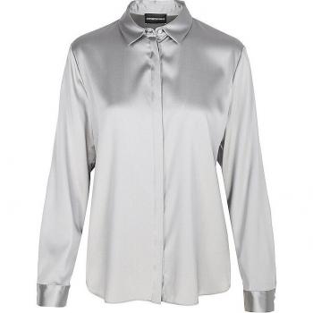 Emporio Armani Up Shirt in Stretch Silk - Misty Grey - Size: 42 IT/6 US, Female, Gray, Size: S, Silk Satin Classic Collar Shirt