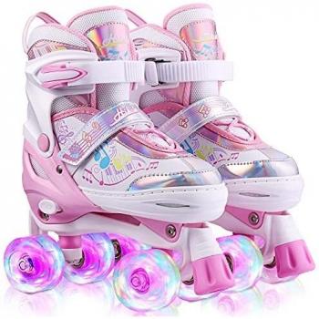 Hikole Patines 4 Ruedas Niño Patines en Paralelo Ajustables Niño Niña Patin con Ruedas Luminosas Patines para Principiantes Tamaño 27-38
