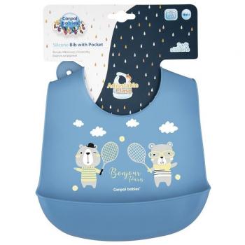 Canpol Babies Silicone Bib with Pocket - Bonjour Paris Navy Blue