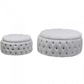 Set de 2 Mesas Auxiliares Stanley - Diseño Moderno y Funcionalidad Acogedora, Lino Beige, 100x100x45 cm / 75x75x30 cm
