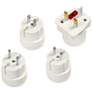 Juego de Adaptadores de Viaje LogiLink PA0186, 4 Enchufes para EU/UK/US, Compatible con más de 100 Países