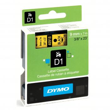 Dymo D1 Estándar Cintas Autoadhesivas para Impresoras LabelManager, Rollo de 9 mm x 7 m, Negro sobre Amarillo