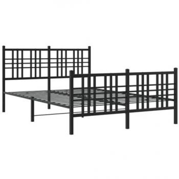 Estructura de Cama con Cabecero y Pediera Metal Negro 137x190 cm