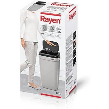 Rayen - Cubo automático con sensor de apertura, 30 L, 63.5 x 33.5 x 25 cm, Gris/Negro