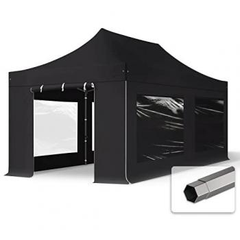 Carpa Plegable 3x6 m Premium Acero 40mm Ignífuga con Laterales y Ventanas Panorámicas, Negra