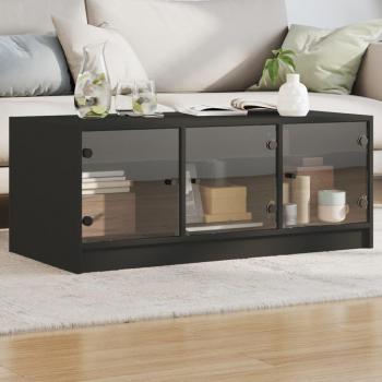 Mesa de centro con puertas de vidrio 102x50x42 cm en color Blanco, Negro o Roble Sonoma - Mesita de Salón o Comedor Auxiliar
