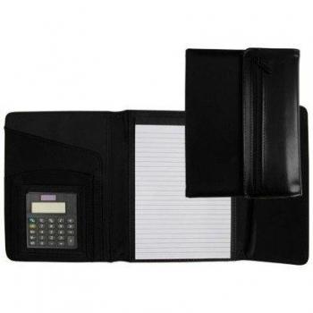 CARPETA PORTAFOLIOS NEGRA DIN A5 320X255 MM CON CALCULADORA BLOC DE NOTAS Y CREMALLERA