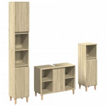 Set de muebles de baño 3 piezas madera contrachapada roble Sonoma Marrón