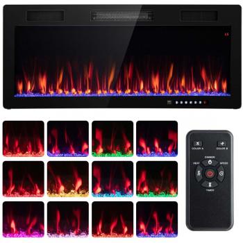 40 Black Wall-Mount/Recessed CRS Electric Fireplace with Multi-Color Flame - 1500W Linear Model