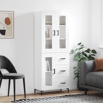 Aparador alto de madera contrachapada blanco brillo 69,5x34x180 cm