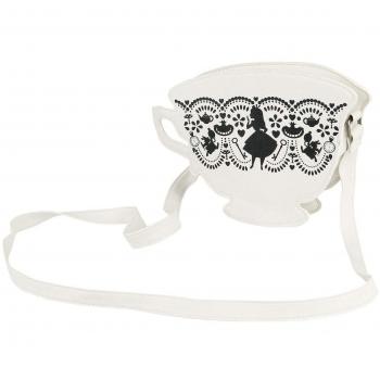 Alicia en el País de Las Maravillas Loungefly - Taza de Té Bolso Blanco-Negro