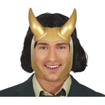 Casco de Superhéroe Dorado con Visera y Cuernos Decorativos