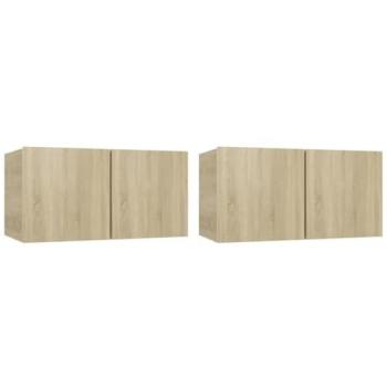 Mueble de televisión suspendido - Roble Sonoma - 2 piezas - Diseño moderno - Almacenamiento práctico - Fácil de limpiar