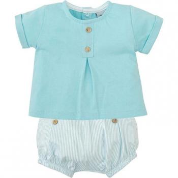 Conjunto de bebé niño rayado azul de algodón suave y fresco