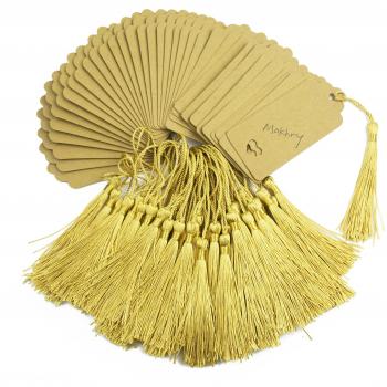Makhry 100 piezas de papel marcalibros etiquetas de regalo importados antiguos y resistentes para bodas Favor Bonbonniere con borlas de seda hechas a mano