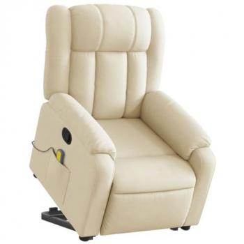 Silla de Masaje Reclinable con Alzapersonas y Respaldo Ajustable en Tela Color Crema