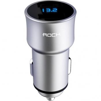 Cargador de coche USB Dual ROCK H2 con pantalla Digital LED 5 V/3.4A, aleación de aluminio, carga rápida y monitoreo de voltaje para iPhone y Samsung