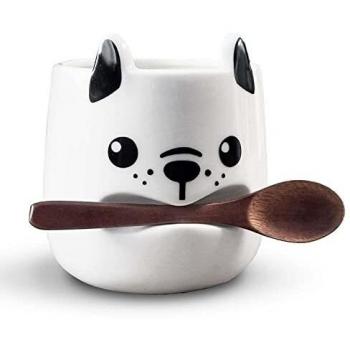 Pikkii, Juego de taza y cuchara para perro, 1 taza de cerámica con cucharilla de madera, taza perfecta