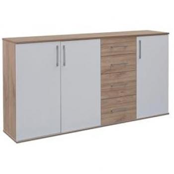 Cómoda Aparador Joana 3 Puertas y 4 Cajones Blanco y Cambria 160x82 cm