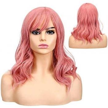 Makone Pelucas Rizadas Cortas- Peluca Sintética Pelucas Sintéticas De Longitud Media Cabello Resistente Al Calor Sin Fibra Para Mujeres Con Flequillo Casquillo De Peluca Incluido 14