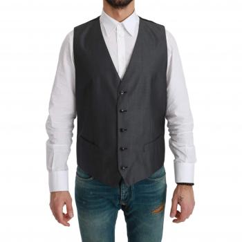 Dolce & Gabbana Gray Waistcoat Formal Stretch Wool Vest - IT52 | XL