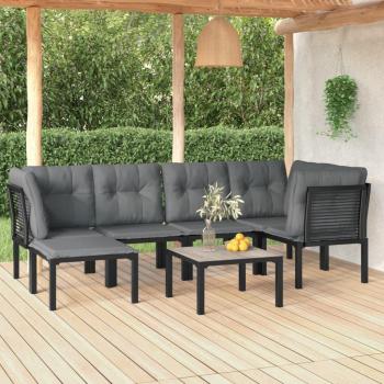 7-Piece Black and Grey Poly Rattan Garden Lounge Set