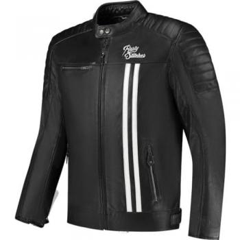 Chaqueta de Moto Rusty Stitches Cooper Negro-Blanco, cuero, para hombre, talla L