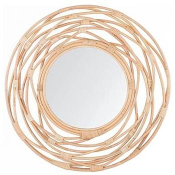 Espejo de pared de ratán natural decorativo estilo boho 75 cm beige