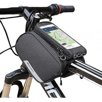 Bolsa para Bicicleta Wozinsky 2 en 1 con Soporte Desmontable para Teléfono, Resistente al Agua, 1.5L, Montaje en el Marco, Color Negro