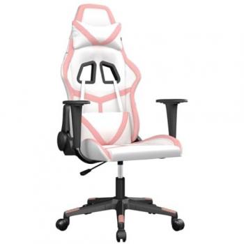 Silla gaming cuero sintético blanco y rosa Vidaxl - Asiento de computadora ergonómico, respaldo reclinable, ajustable, fabricado en cuero sintético, diseño en colores blanco y rosa