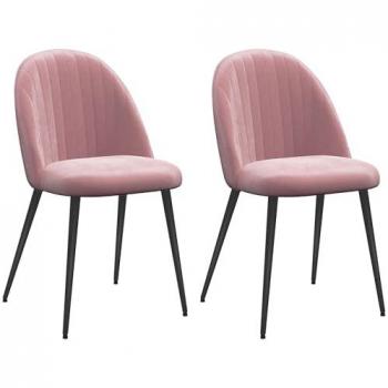 Pack de 4 Sillas de Comedor Modernas Tapizadas en Terciopelo Rosa con Respaldo Alto y Patas de Acero 50x52x83 cm