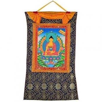 BUDDHAFIGUREN Thangka con Buda Shakyamuni - Pintado a Mano Marco de Brocado de 112 cm x 72 cm