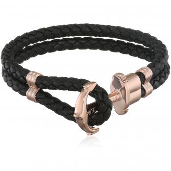 Pulsera Paul Hewitt unisex con ancla de acero inoxidable y cuero trenzado burdeos, PVD rosa, 15-16cm