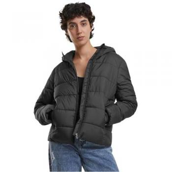 Women's Black Short Quilted Puffer Jacket with Hood