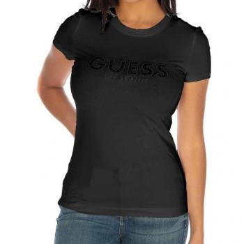 Guess Women's T-Shirt with Front Logo and Lock Embroidery, Style CN Sangallo JBLK Jet Black, Size S