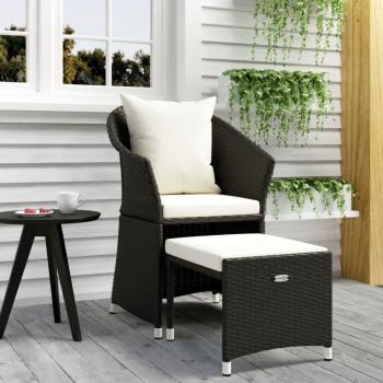 2-Piece Black Poly Rattan Garden Lounge Set with Cushions