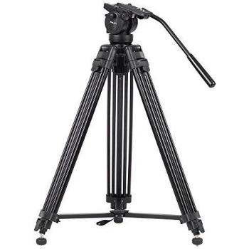 Andoer KINGJOY VT-2500 Mg-Al de la Aleación Kit de Vídeo Photo Trípode Cabeza de la Bola 360 ° Panorama Pan de Fluidos Para La Cámara Réflex Digital Grabadora de Vídeo DV Altura Máxima 61 Pulgadas