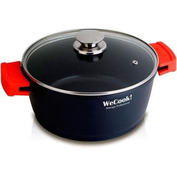Cazuela Alta Inducción WECOOK! Ecostone 20cm con Tapa de Cristal, Antiadherente XTRA DUPONT Ecológico sin PFOA, Aluminio Fundido, 5mm Esp