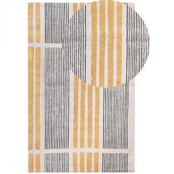 Alfombra de Algodón Amarillo y Negro 140 x 200 cm Tejido Plano Jacquard con Motivo a Rayas Boho