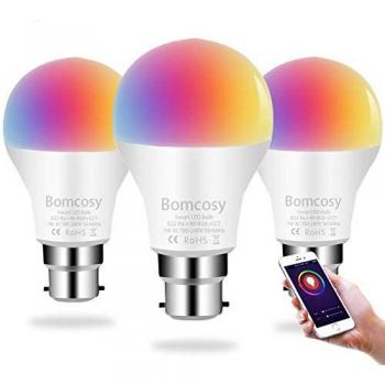Bombilla WiFi Inteligente B22 Inalambrica LED 7W Luz Nocturna Regulable RGBW Funciona con Alexa y Google Home Control Remoto por Dispositivos iOS/Android 3 Unidad