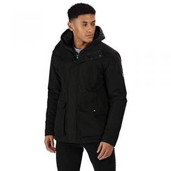 Regatta Ranier - Parka impermeable y transpirable para hombre, con aislamiento térmico, con capucha oculta, impermeable, Hombre, Chaqueta aislante impermeable., RMP267 80050, negro, S